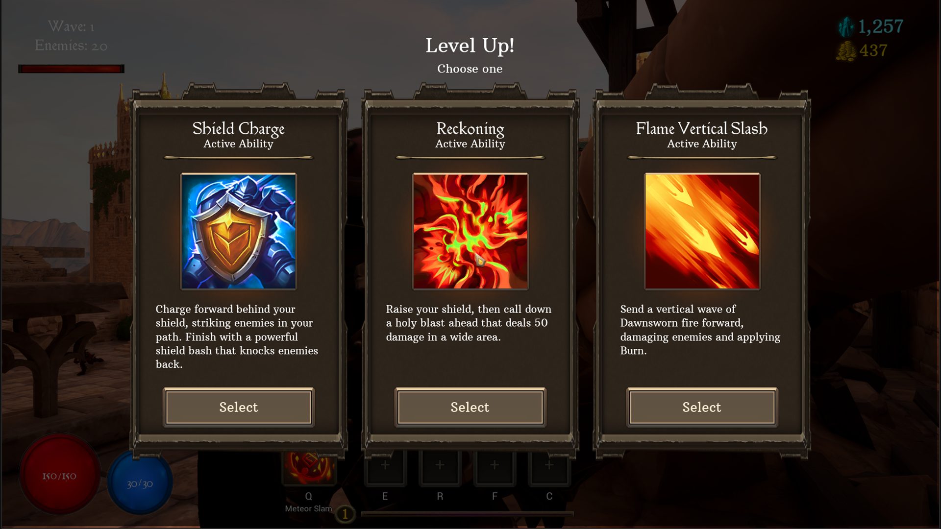 Level-up draft with three ability cards